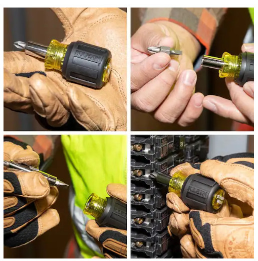 Klein Tools Stubby Multi-Bit Screwdriver/Nut Driver- Cushion Grip Handle