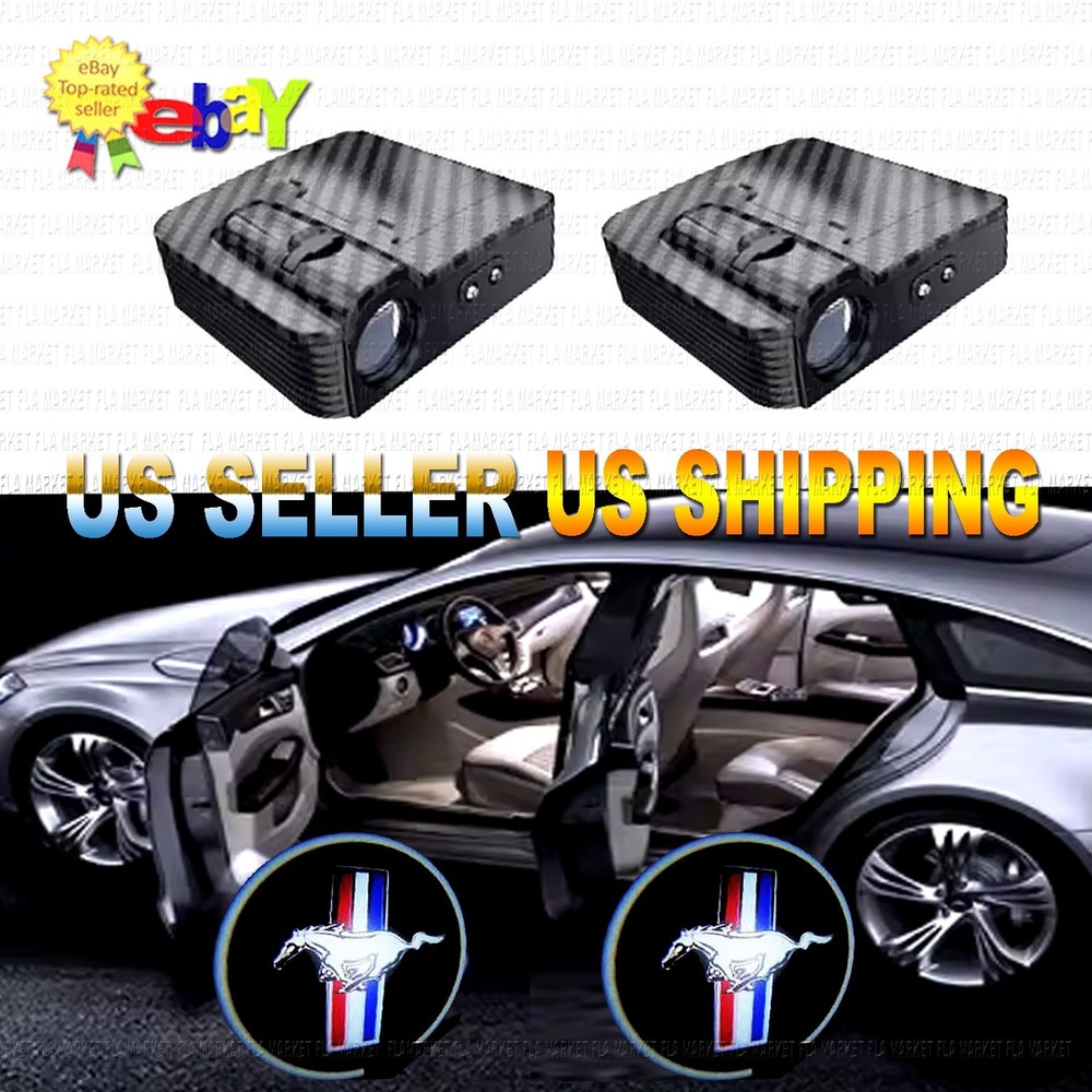 2 Blubs Wireless Ghost Shadow Laser Projector LED Light Courtesy Step Mustang