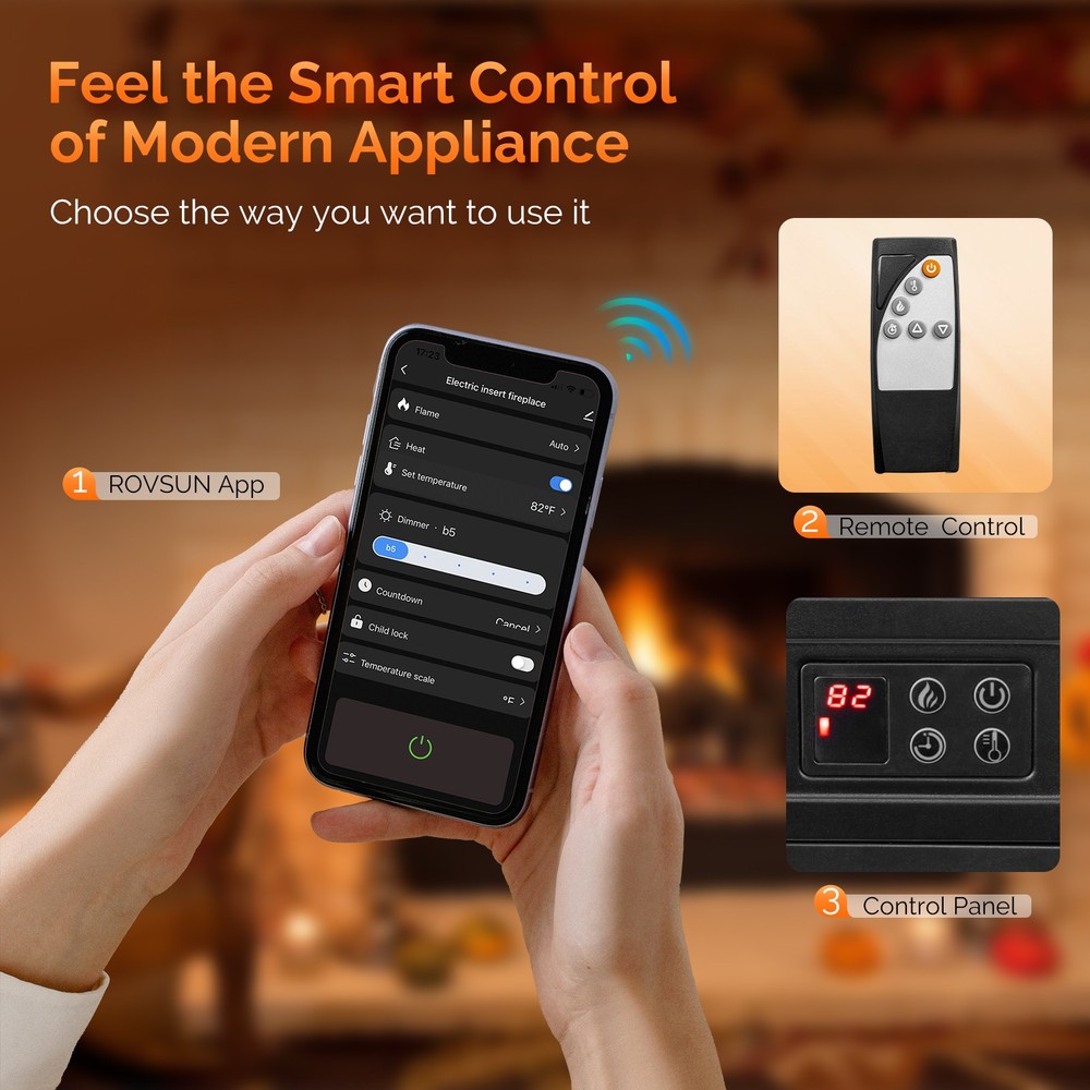 23" Embedded Electric Fireplace Insert Heater with 6 Colors Flame Effect, Remote