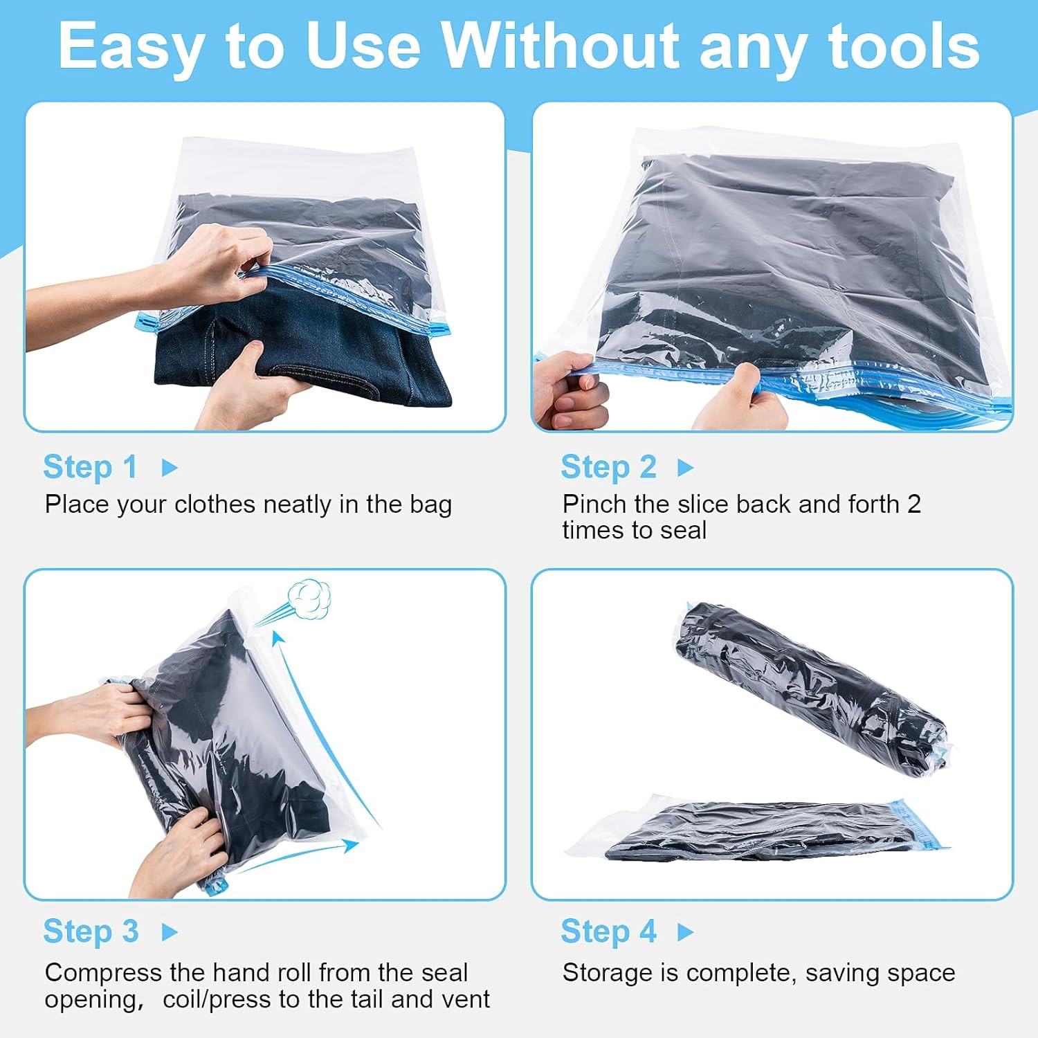 Compression Bags for Travel, 10 PCS Space Saver Bags, Hand Roll Vacuum Packing B