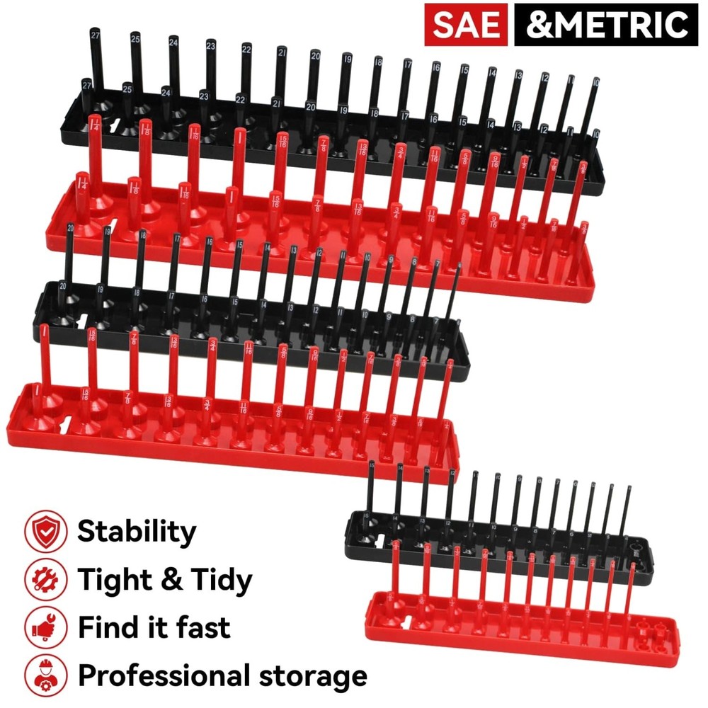 Comprehensive Socket Organizer Tray Set, 6PCS SAE & Metric