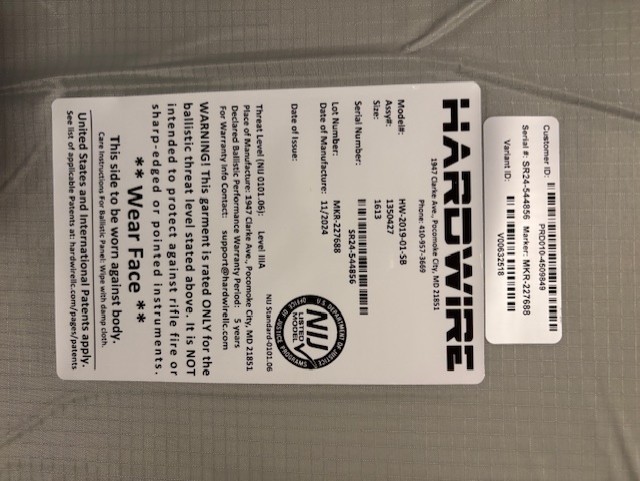 Hardwire® 68 Level IIIA Ballistic Panel