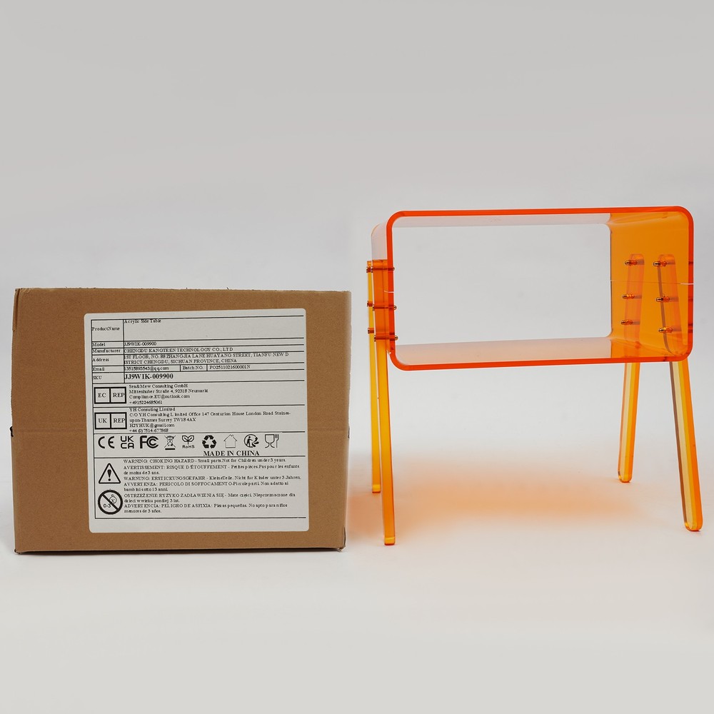 Acrylic Side Table, Orange 2-Tier End Table with Open Storage for Small Spaces