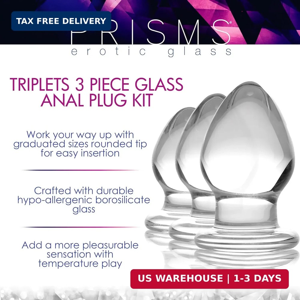 Triplets 3 Piece Glass Anal Plug Kit Clear