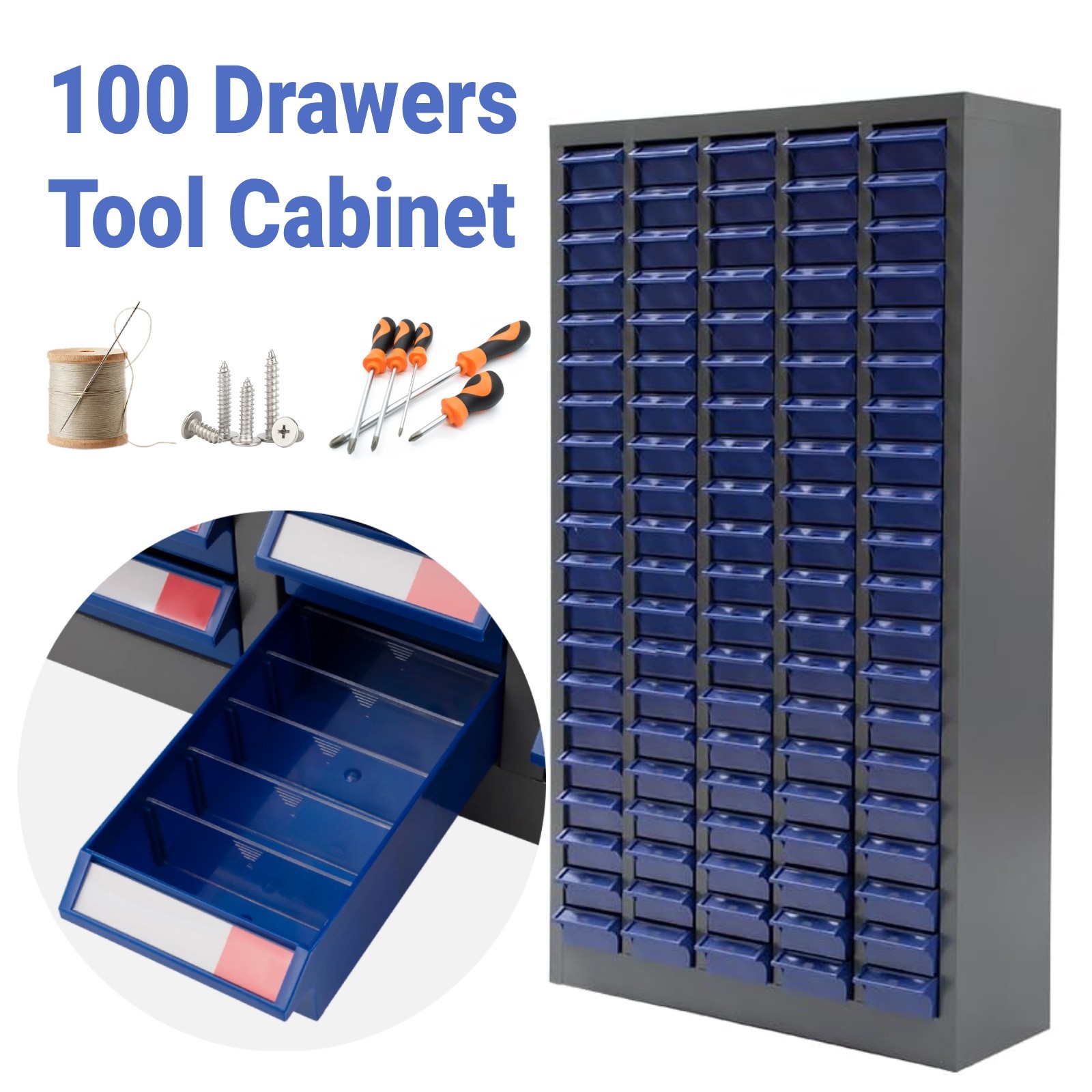 100 Drawers Bolt & Nut Storage Cabinet, Hardware Tool Organization Shelves
