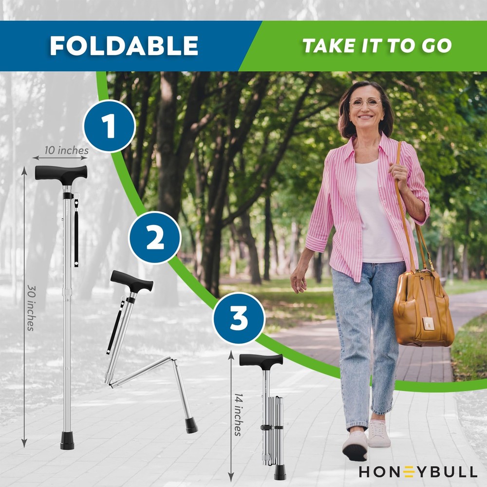 Walking Cane | Single Tip Canes for Men & Women, Foldable, Adjustable, Heavy ...