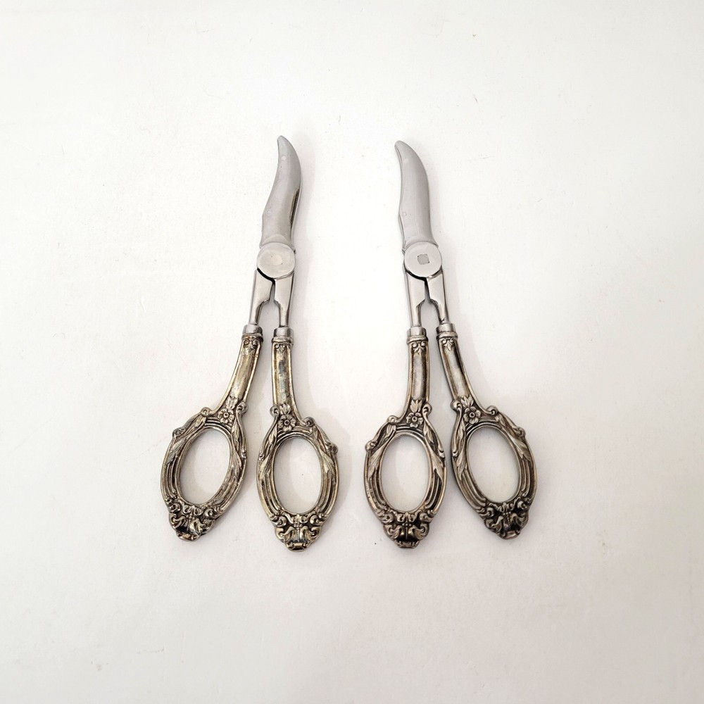 Vintage Victorian Style Sterling Silver Grape Scissors Shears Two Pair