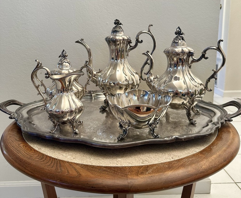 Vintage Reed & Barton Winthrop Silverplate Tea Coffee Service Set 5 Piece Tray