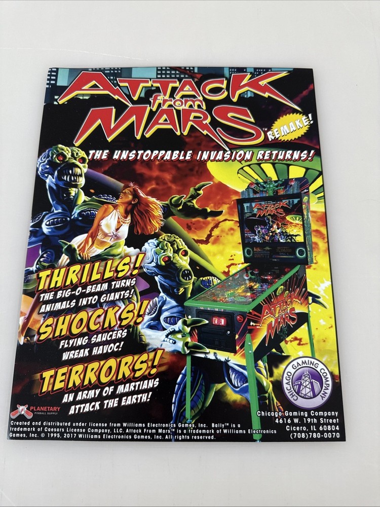 Chicago Gaming Attack From Mars Remake Pinball Flyer