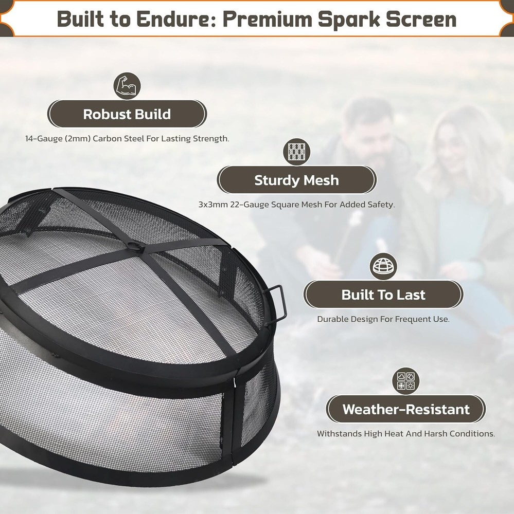 FEBTECH 36" Fire Pit Screen Round for Outdoor Fire Pits & Fire Pit Insert Liner