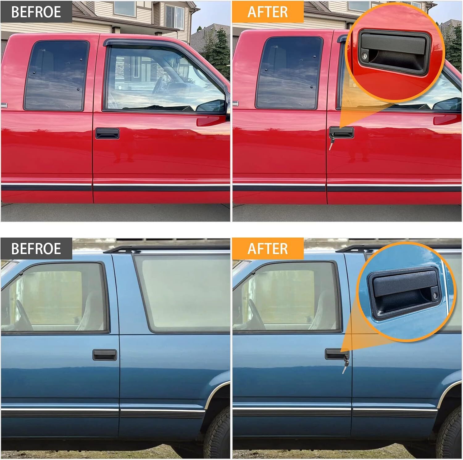 Pair Exterior Door Handle w/Lock Cylinder For Chevy/GMC 1500-3500 88-94 15742229