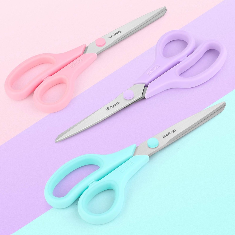 Scissors, 8" All Purpose Scissors Bulk 3-Pack, Ultra Sharp 2.5mm Thick Blade ...