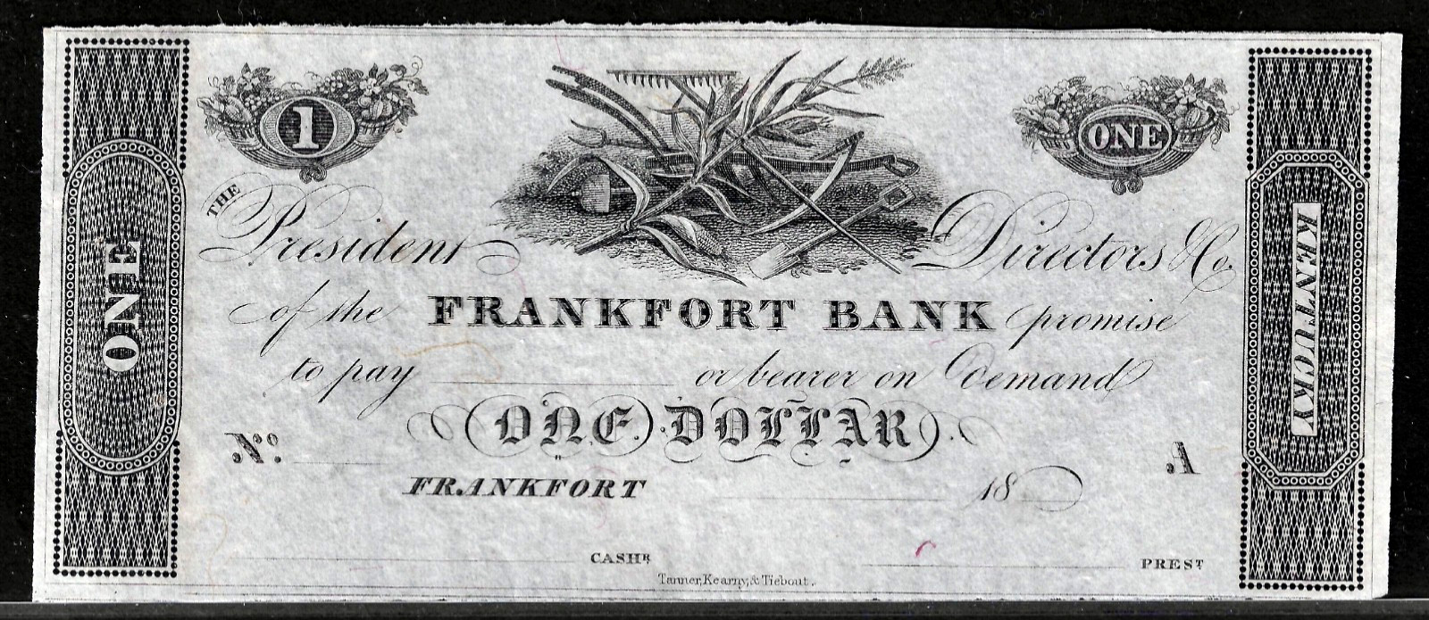 1800’s KY Kentucky Frankfort Bank $1 Dollar Note Obsolete Banknote Crisp UNC