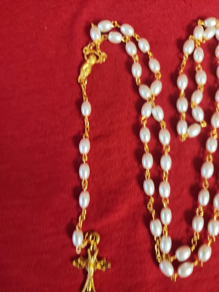 HANDMAID GOLD PLATED CATHOLIC ROSARY NECKLACE NEW