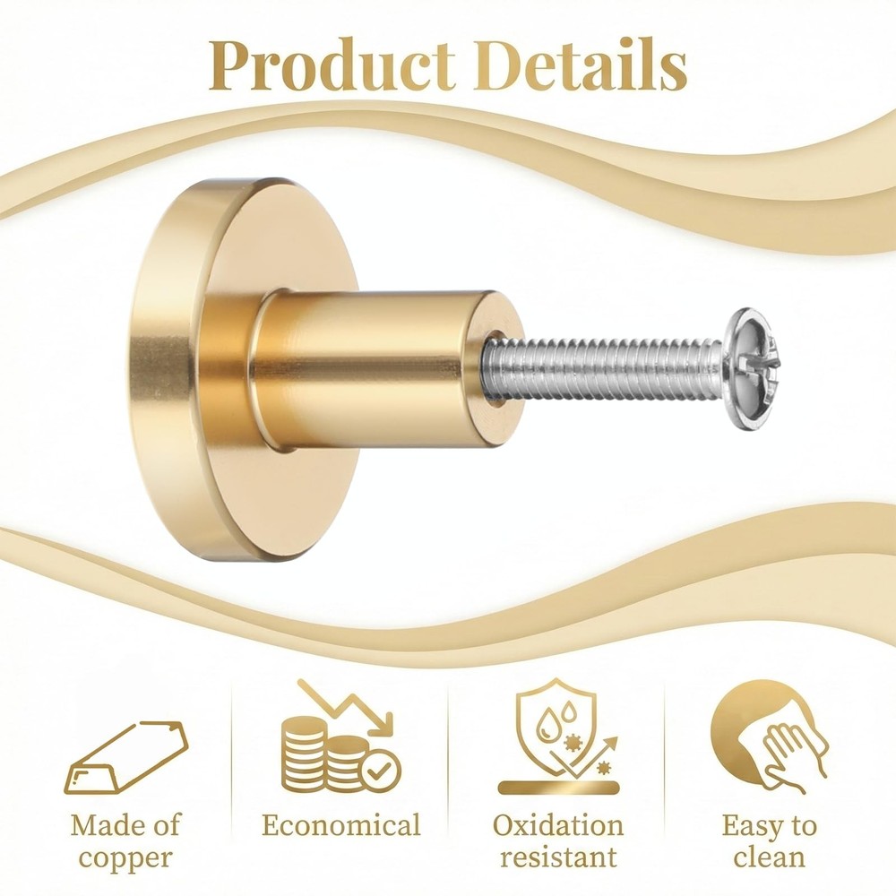 4PCS Gold Cabinet Knobs Round Brass Drawer Pull Handles with Screws Set