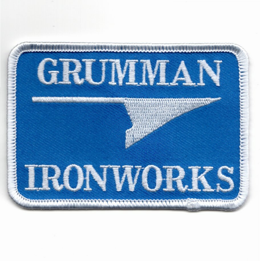 USN NAVY GRUMMAN IRONWORKS LOGO BLUE RECTANGLE EMBROIDERED JACKET  PATCH