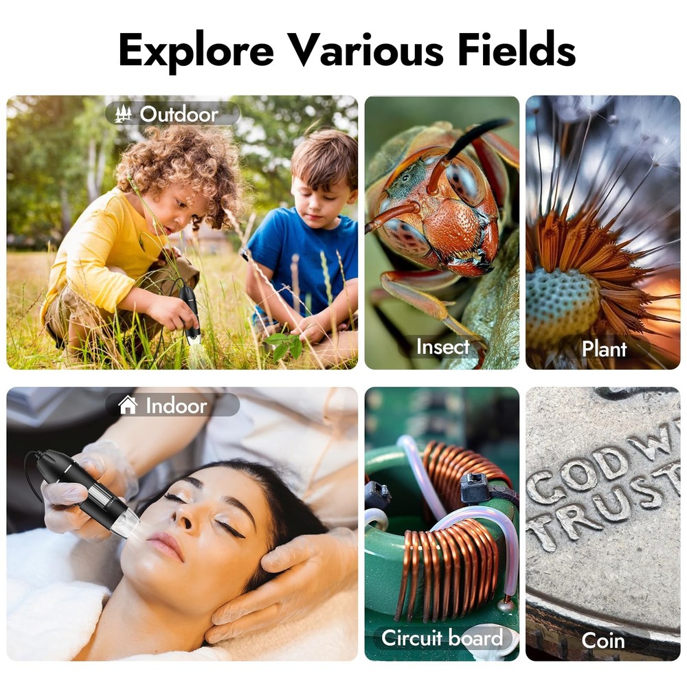 Digital Microscope, 50X-1600X Magnification Portable USB Microscope with Adju...