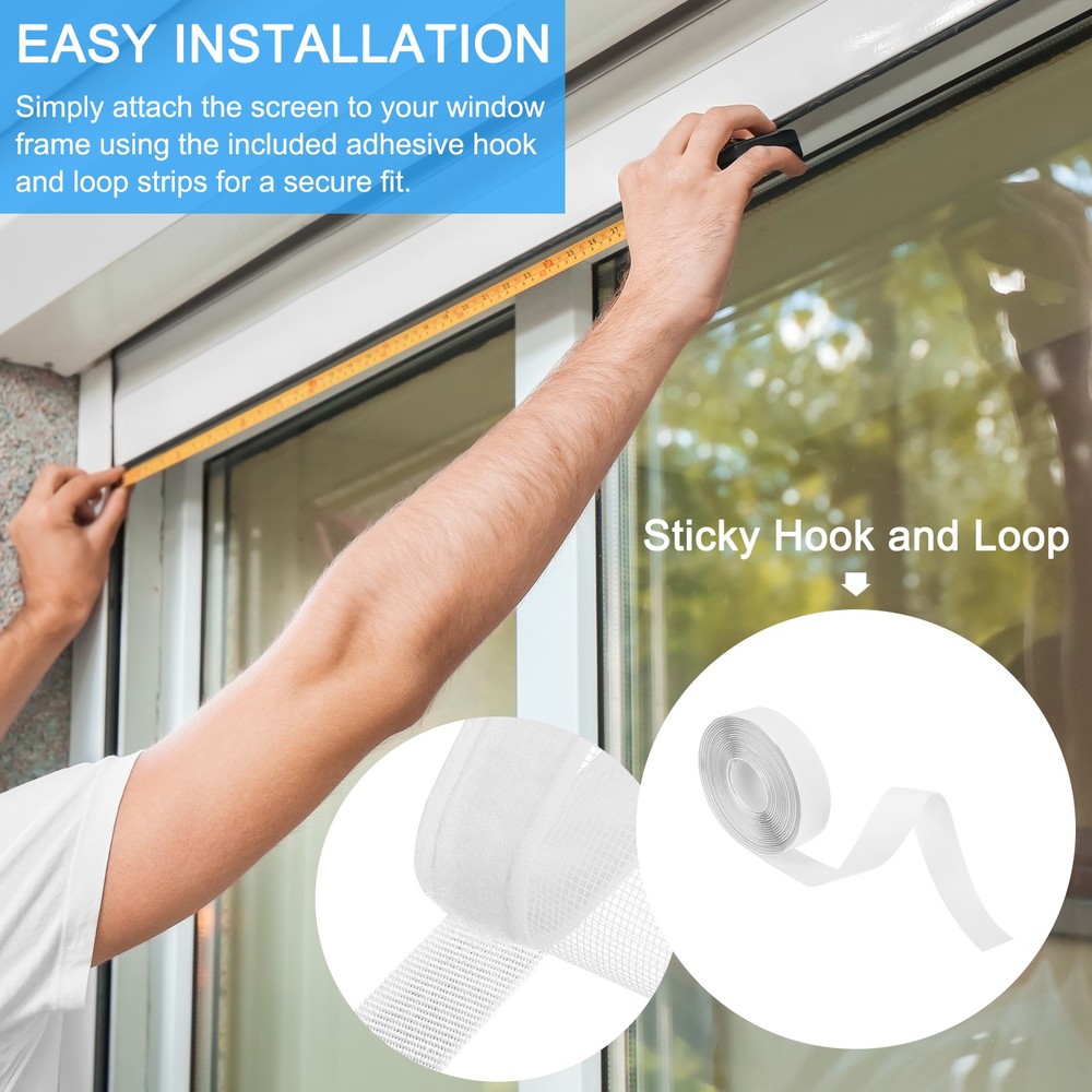 Window Screen Mesh, 43" x 55" Fiberglass Net Mesh White Frame Hook and Loop