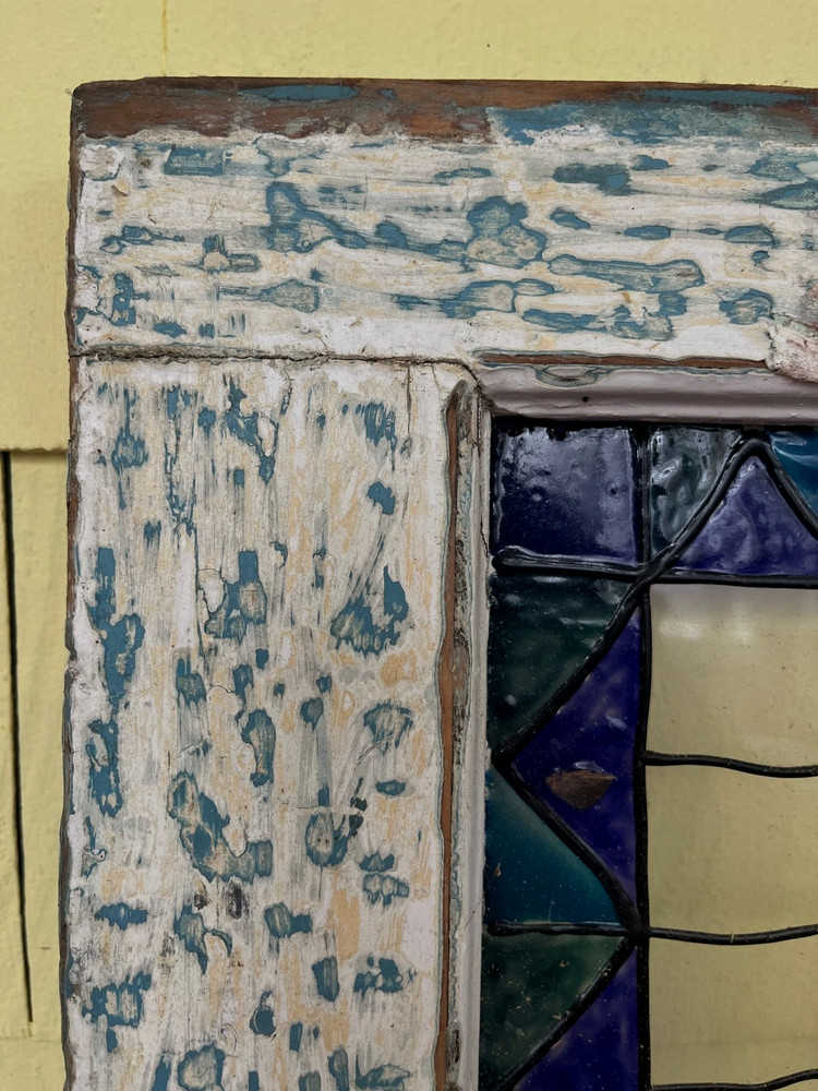 Antique Salvaged Rectangular Leaded Stained Glass Window NICE ! 22" x 31"