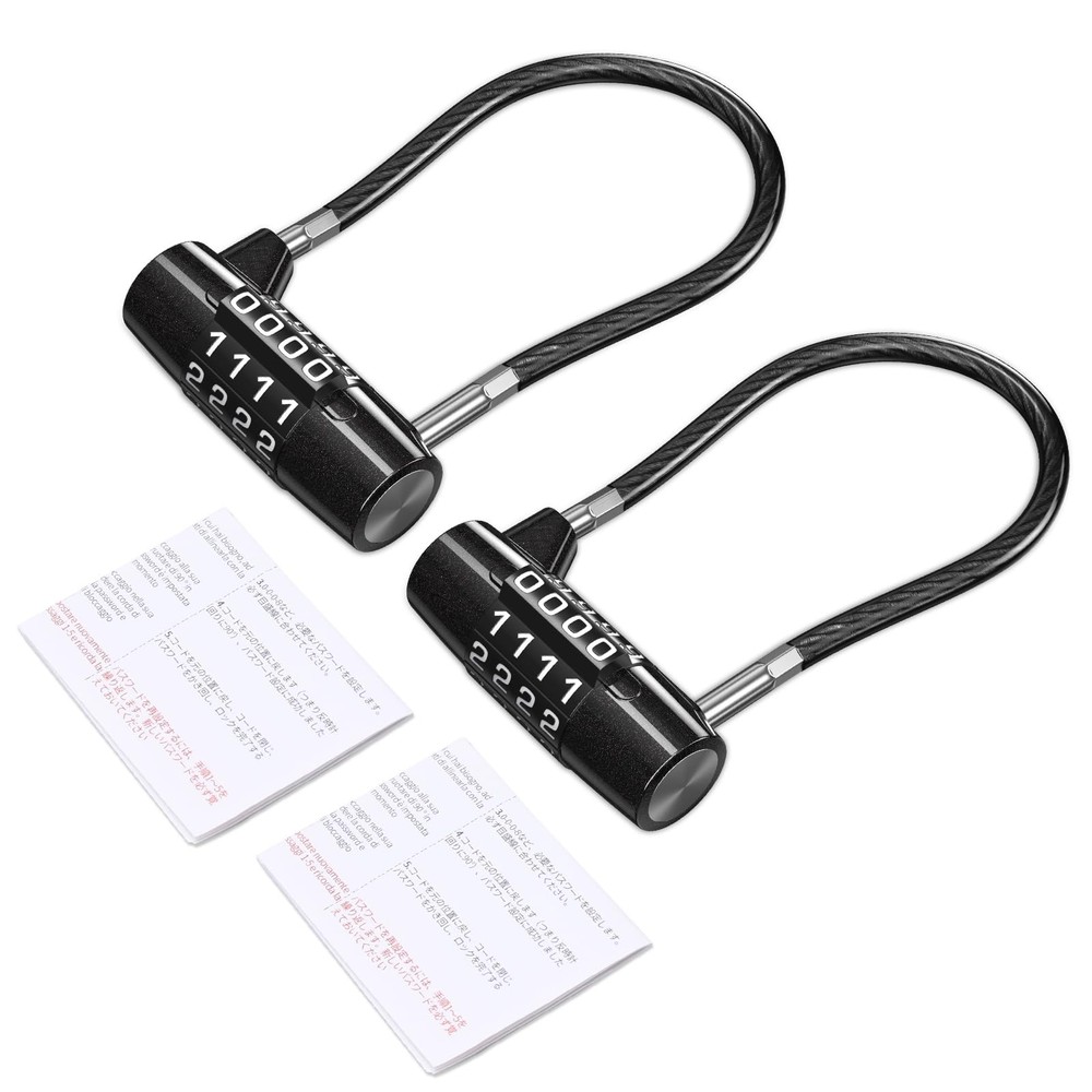 Long Shackle Combination Padlock, 4 Digit Combination Cable Lock, Resettable ...
