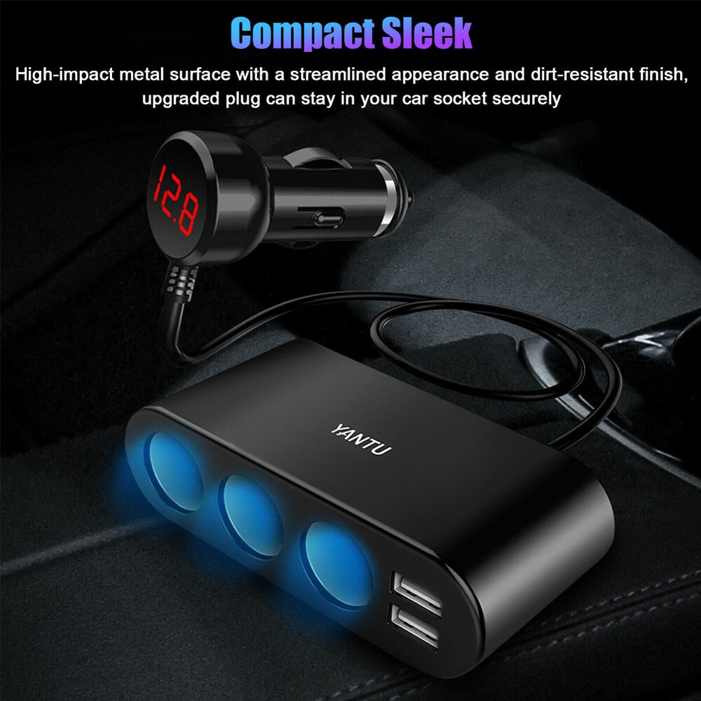 3 Way Car Cigarette Lighter Socket Splitter 12V Dual USB Charger Power Adapter