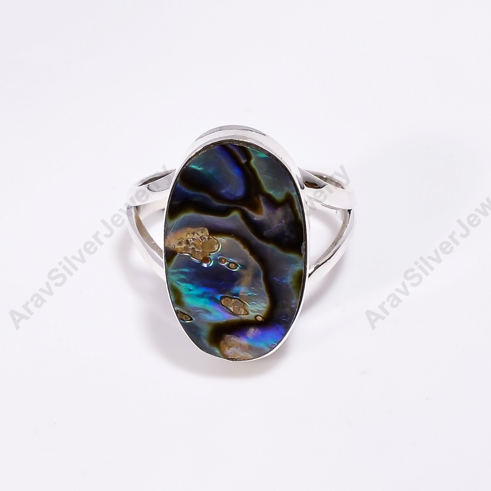 925 Sterling Silver Handmade Ring with Abalone Shell Gemstone
