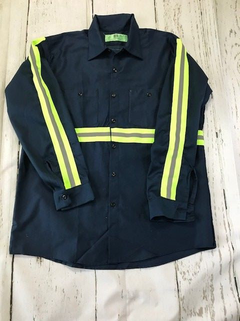 NEW 100% Cotton Hi Vis Work Shirt Enhanced Visibility Reflective Safety Uniform