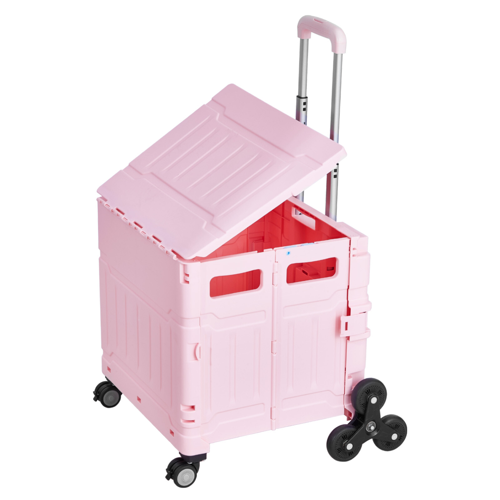 Foldable Cart with Stair Climbing Wheels Collapsible Rolling Crate 65L