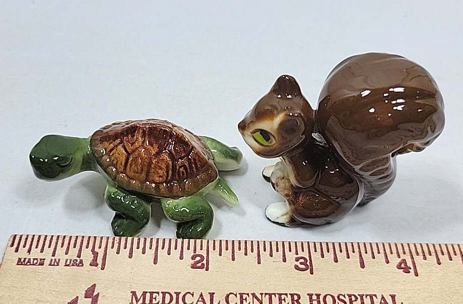 VTG Miniature Turtle & Squirrel Ceramic Decor Glazed Mini