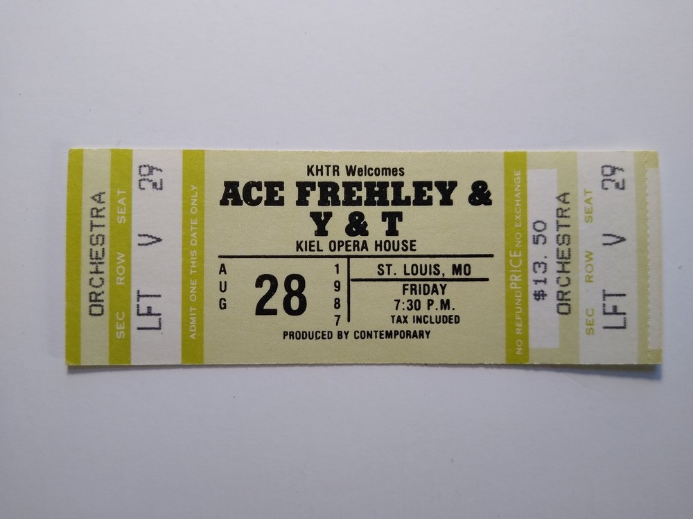 Vintage 1987 Ace Frehley Kiss Y&T Concert Ticket St. Louis MO Kiel Opera House
