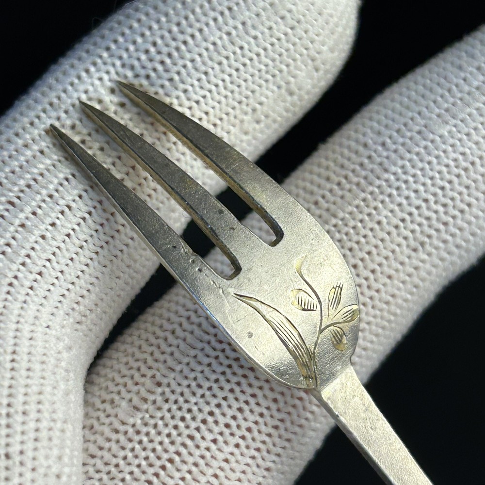 Antique Russian gold plated 84 silver lemon fork