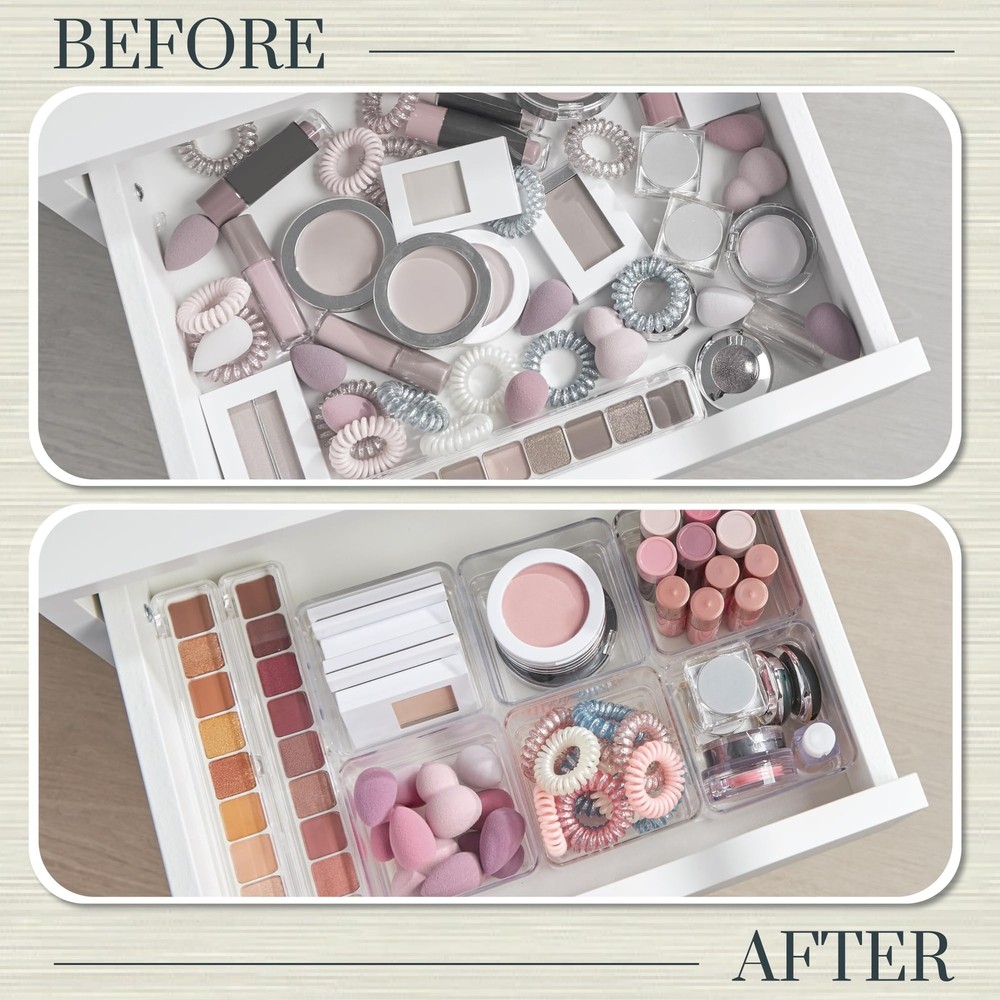 SimpleSort 6-Piece Stackable Clear Drawer Organizer Set | 3" x 3" x 2" Square...