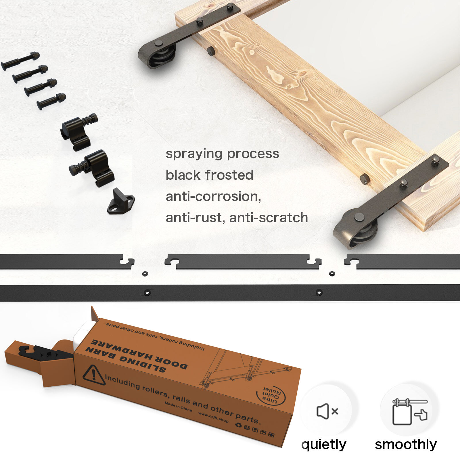 6.6FT Sliding Barn Door Hardware Kit Modern Closet Hang Style Track Rail Black