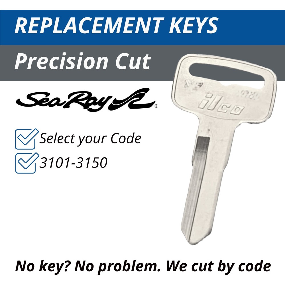 Sea Ray Boat Keys Replacement Key Cut to Code 3101-3150