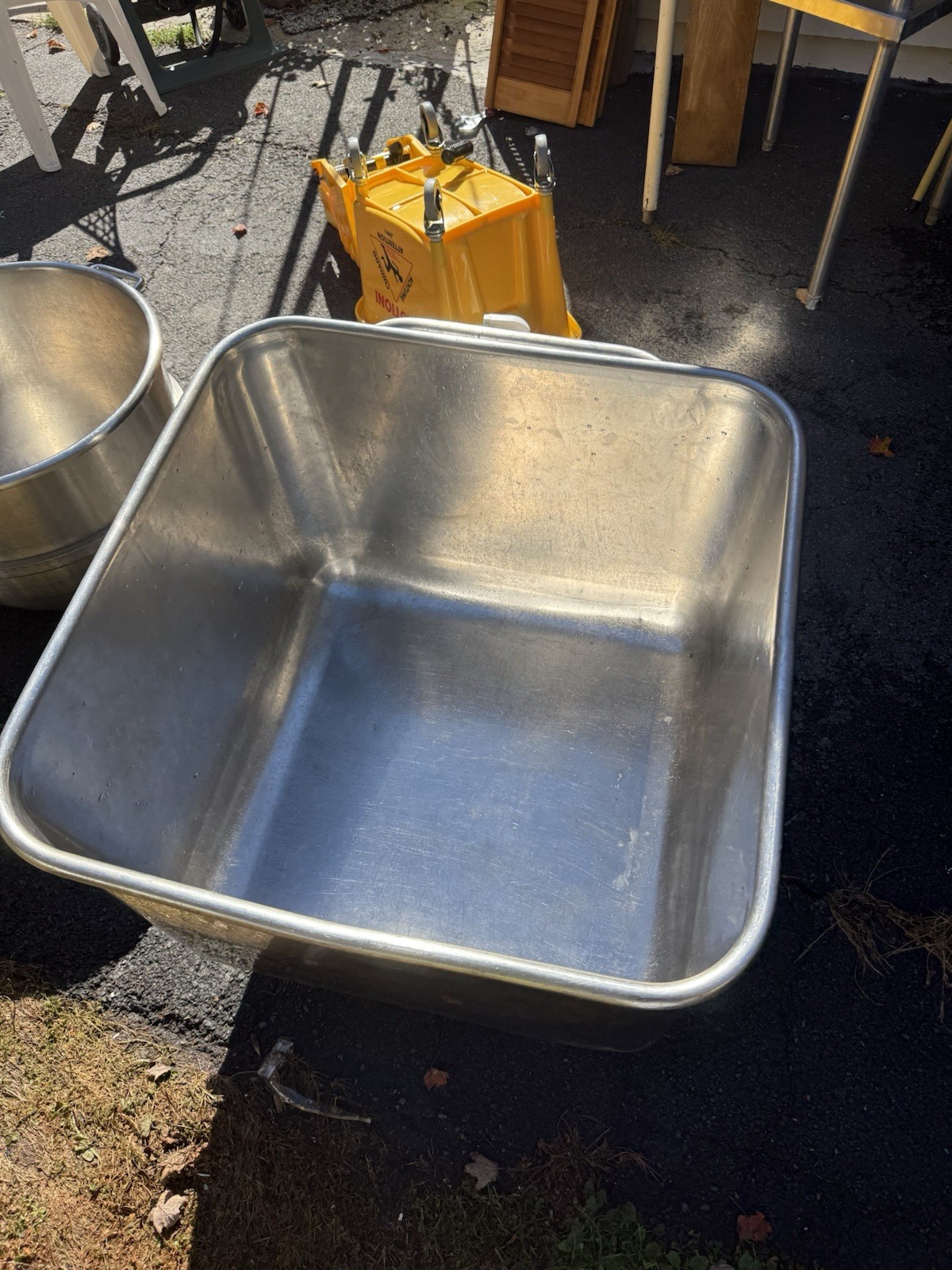 Tote bin with collar, watertight 27in x 27 In x19in Stainless Steel With Wheels