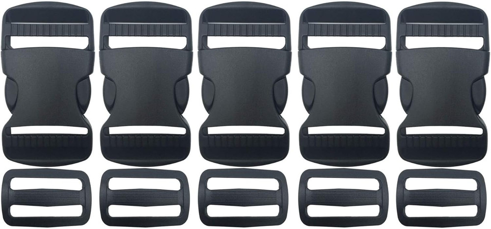 5 Set 1.25" Flat Buckles Dual Adjustable Buckles and Tri-Glide Slides Quick Side