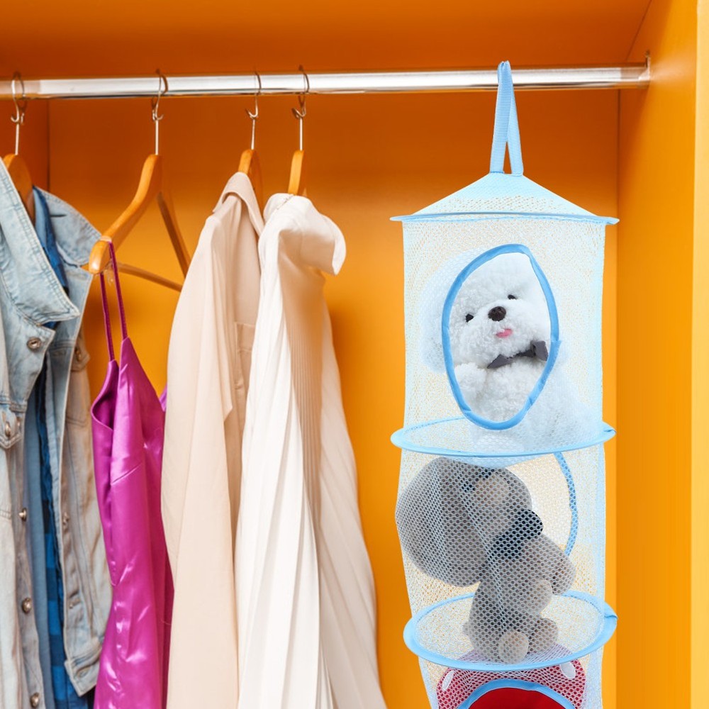 2 Pcs Multi Layer Foldable Hanging Drying Net Mesh Organizer For Stuffed Toys