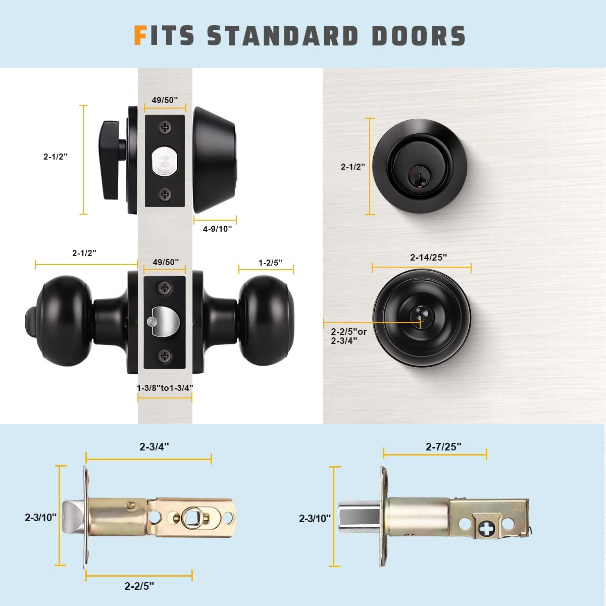 Entry Door Knob Deadbolt Combo Single Cylinder Keyed Alike Matte Black 3 Pack