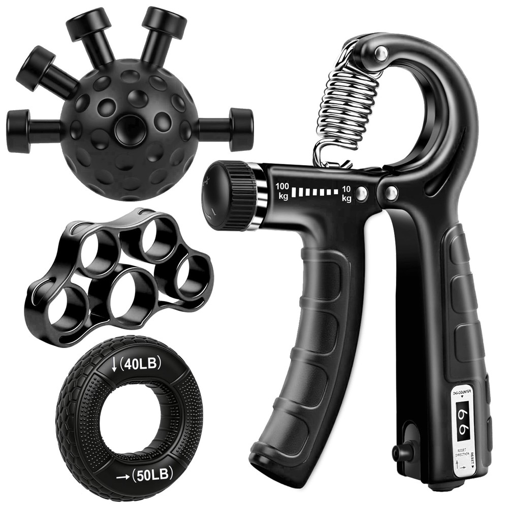 TEAWOO 4-Pack Grip Strength Trainer Kit, Adjustable Forearm 4PCS, black