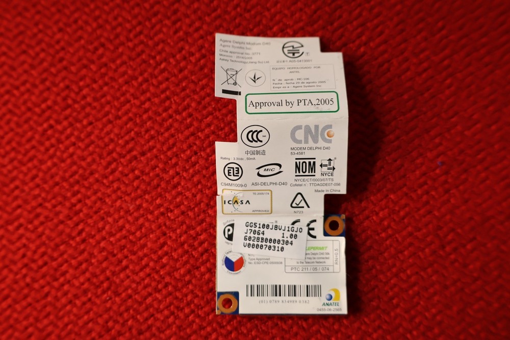 TOSHIBA Agere Delphi Modem D40 Wireless Modem Card