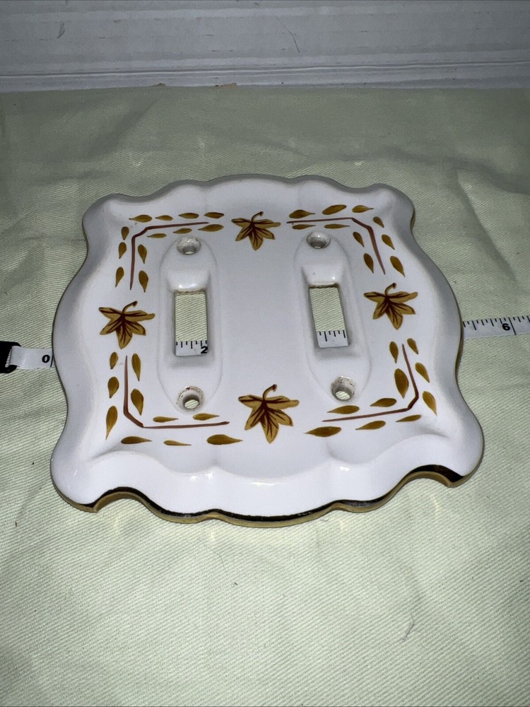 Vintage Porcelain Double Light Switch Fall Theme Plate
