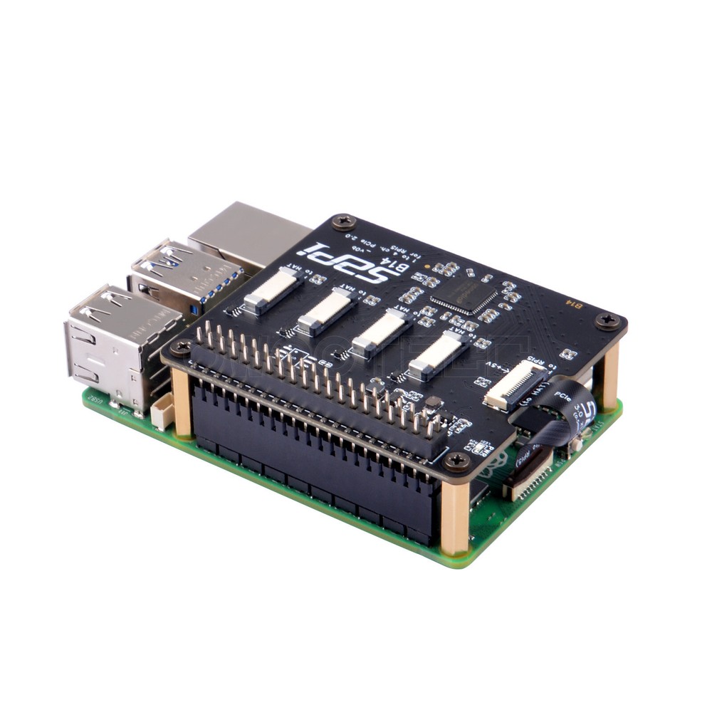 B14 Quad FPC PCIe HAT for Raspberry Pi 5 Daisy-Chaining Capability
