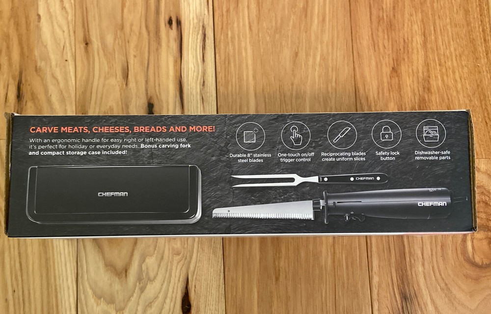 Chefman Electric Knife with Carving Fork & Space Saving Storage Case