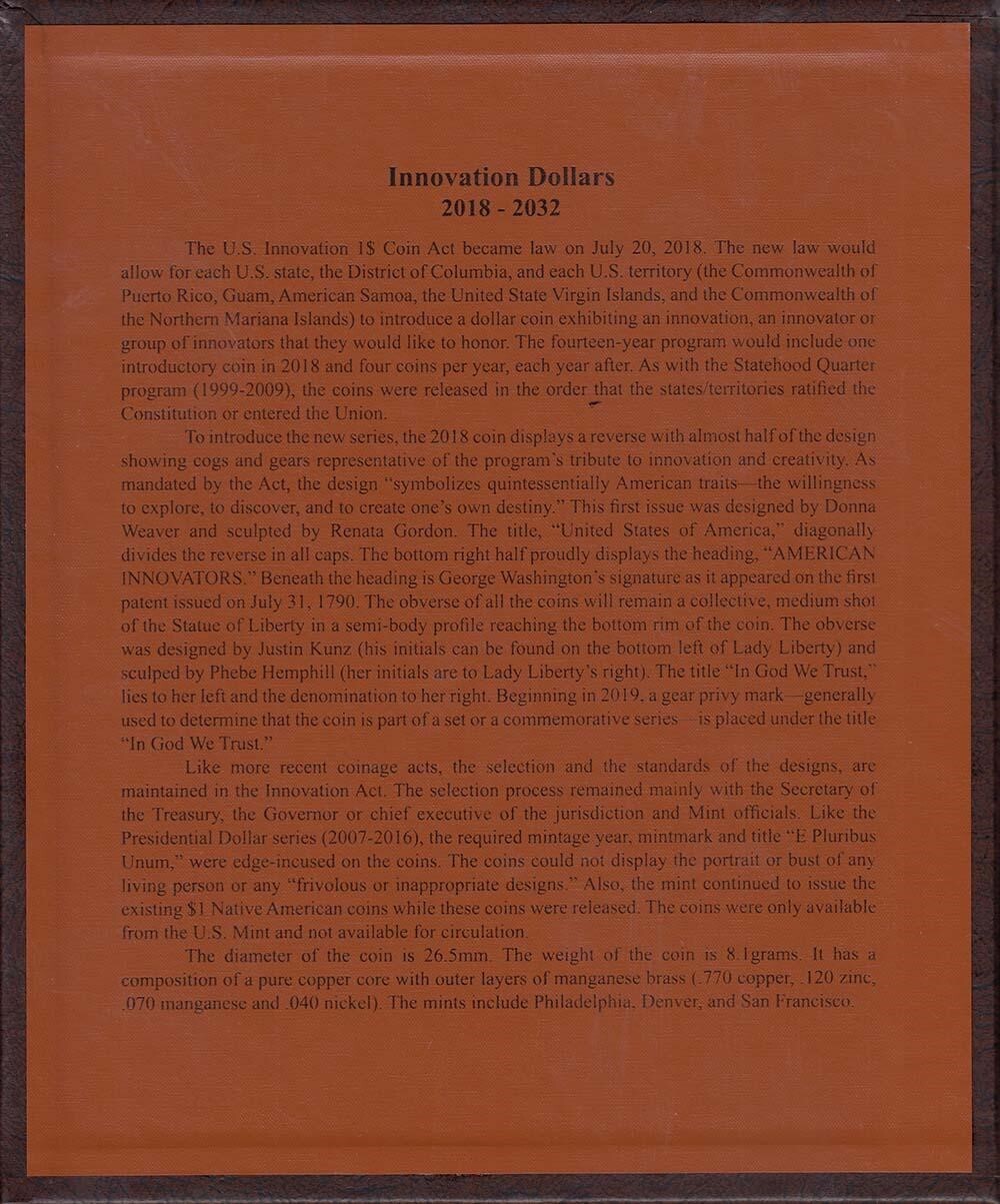 New Dansco Album For Innovation Dollar Coins P&D 2018-2032 Model 7188 Archival