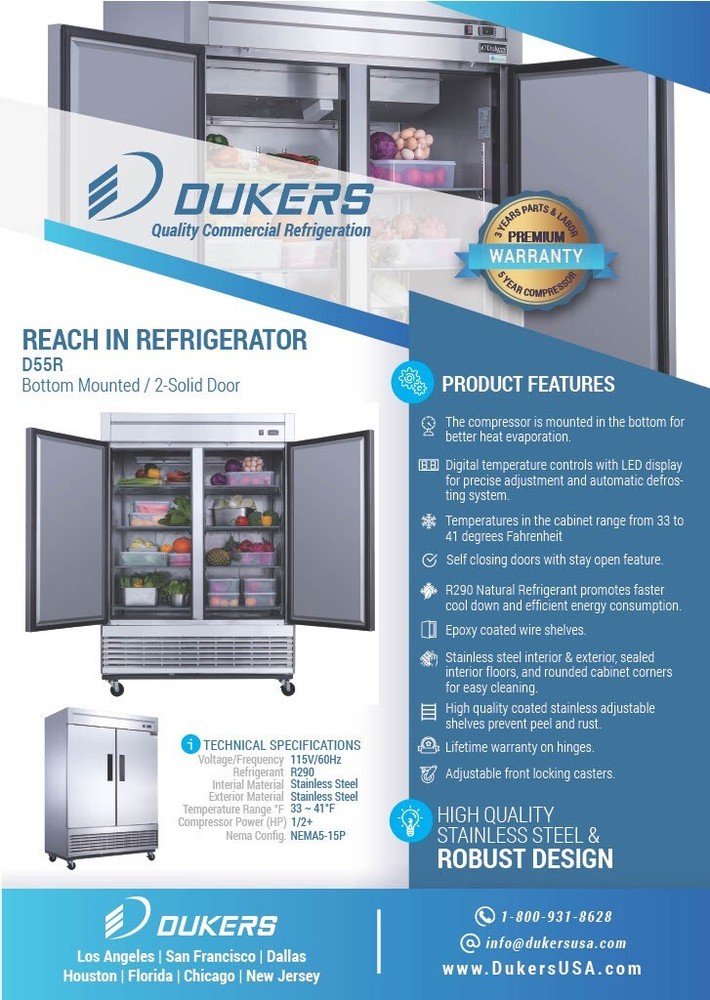 DUKERS D55R, Bottom Mount 2-Door REFRIGERATOR