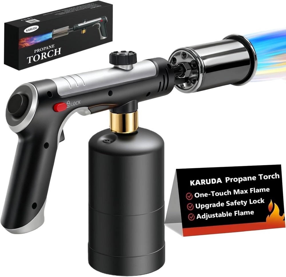 Powerful Propane Torch，Flame Thrower Gun With One-Touch Max Fire, Kitchen Coo...