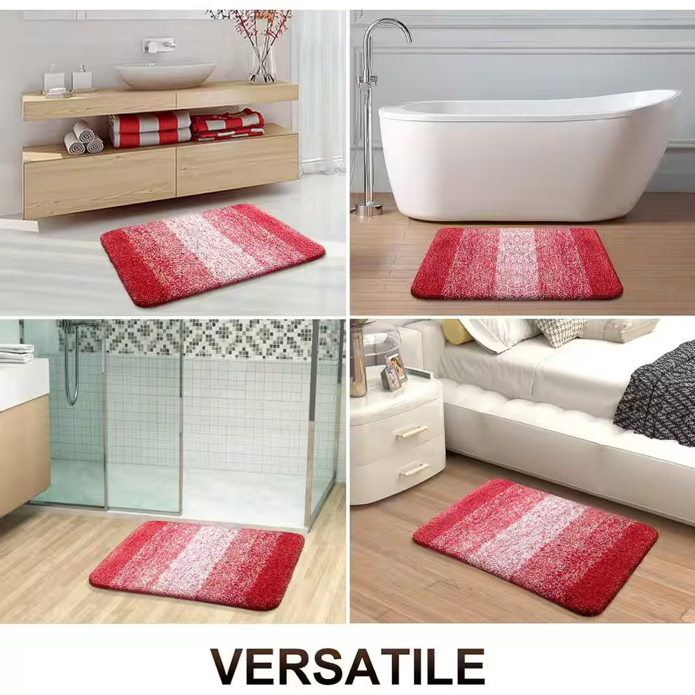36"X24" Red Stripe Microfiber Rectangular Shaggy Bath Rugs