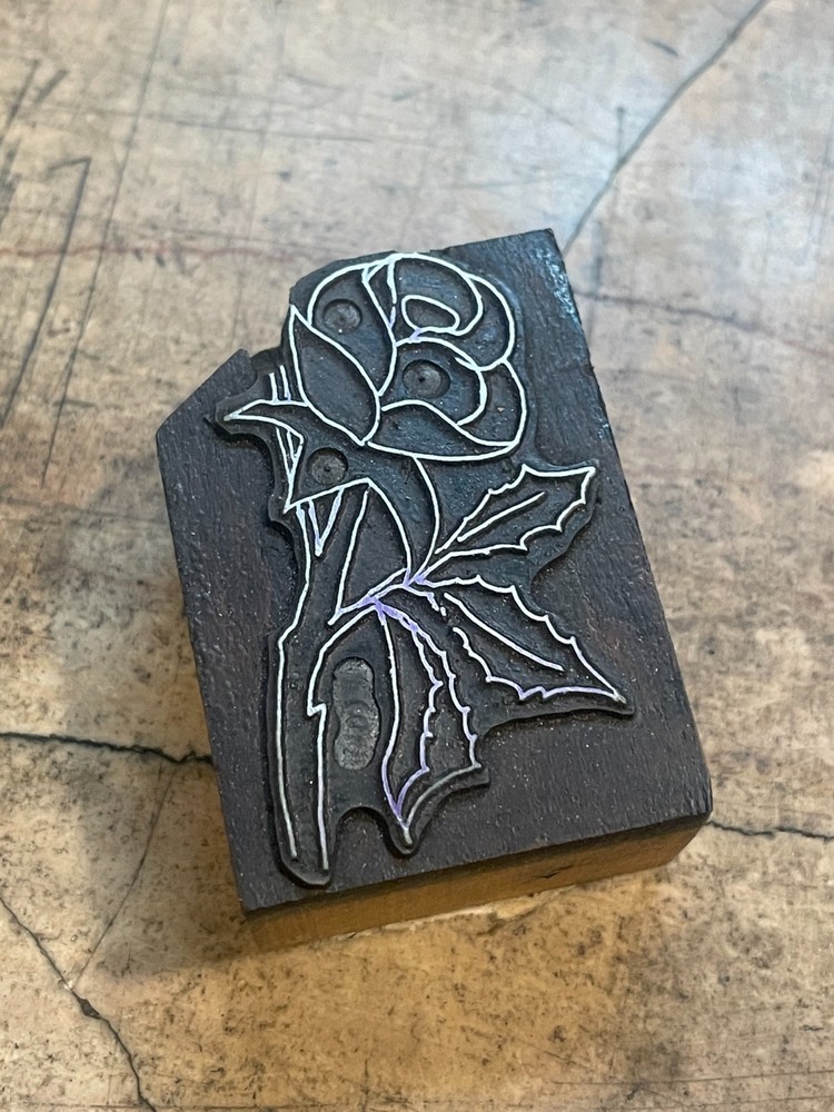 Printing Letterpress Printers Block Rose On Stem (794)