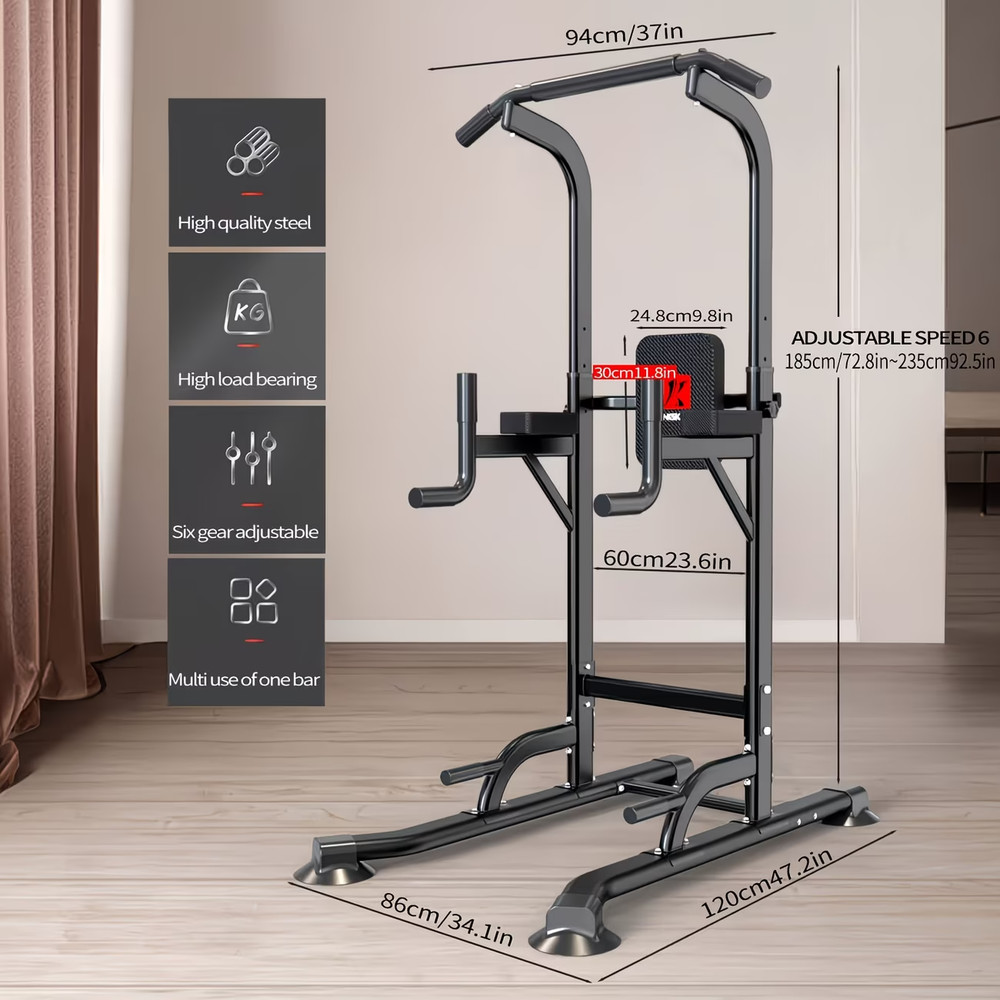 Djustable Height Power Tower Dip Station, Multi-Functional Strength Training Fit