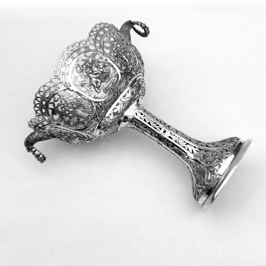 Ornate Footed Basket Open Work Designs Figural Handles 800 Silver